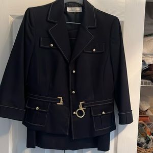 Tahari Arthur Levine suit Navy gold buttons